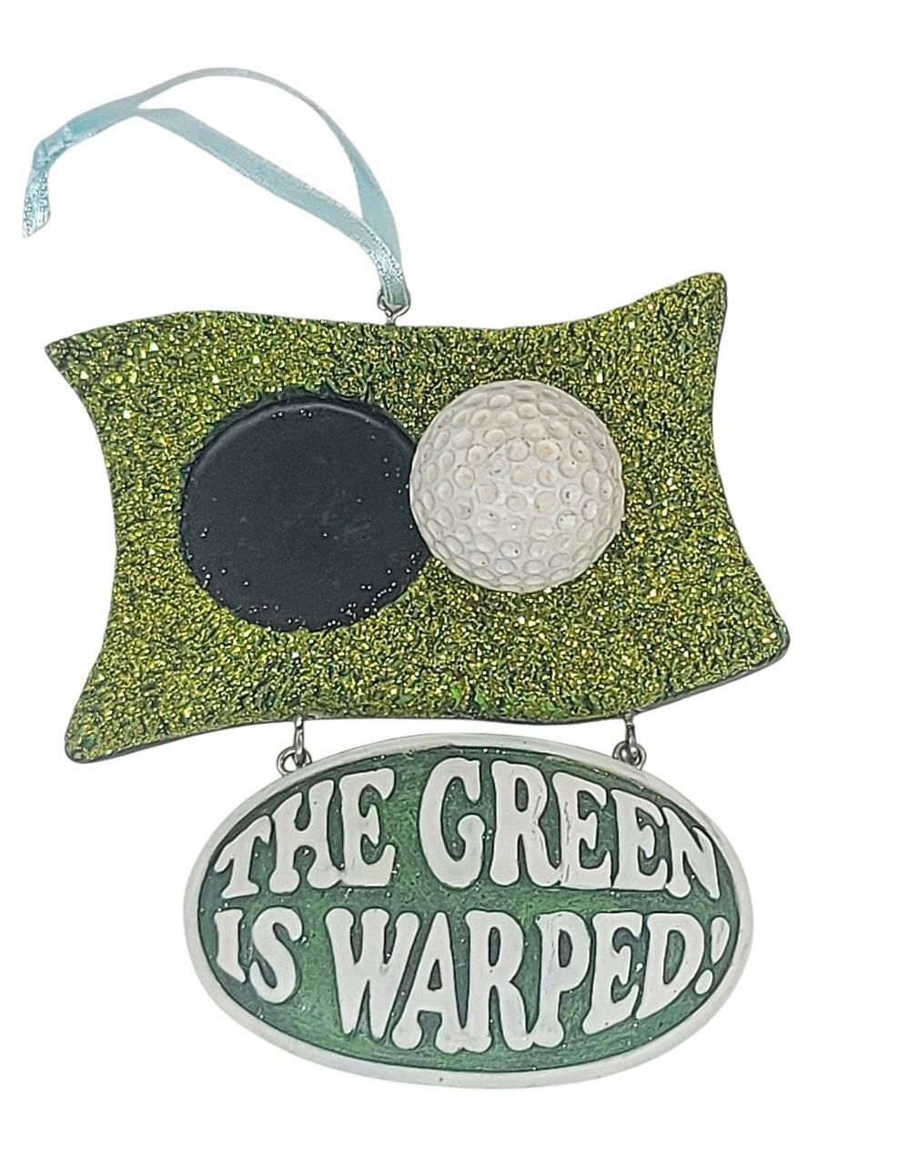 Golfing The Green is Warped Resin Christmas Ornament Green White 4" CL71